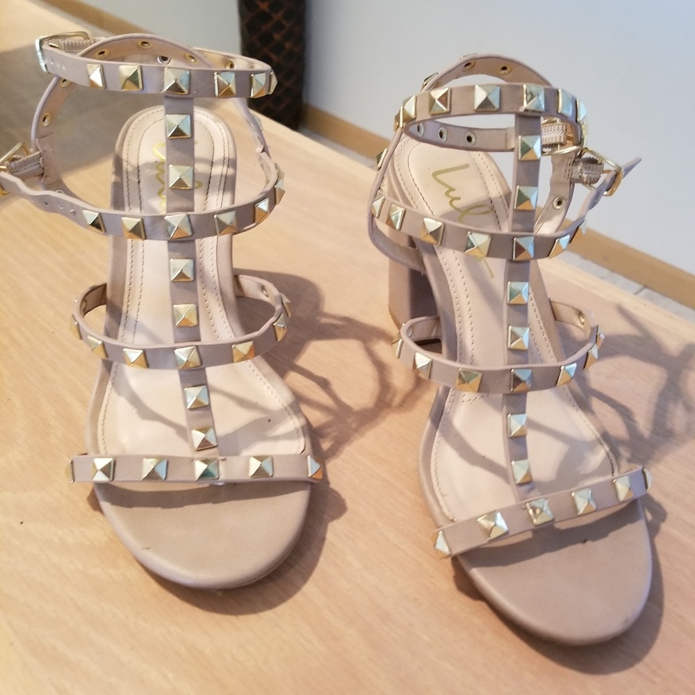 Lulus PHEDRA NATURAL STUDDED ANKLE STRAP HEELS